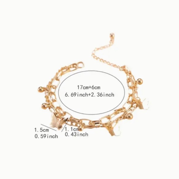 Charm Bracelet- Double Chain Butterfly Vintage Style - Adjustable Size - NWT - Picture 3 of 4